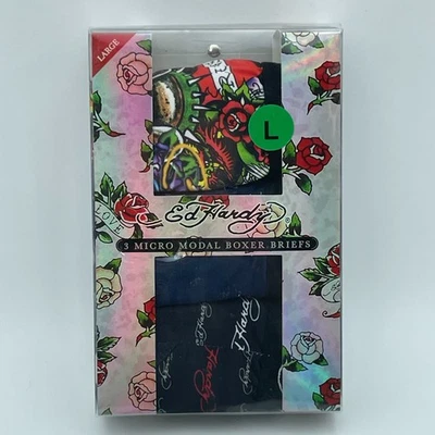 Paquete de 3 calzoncillos boxer micro modales ED HARDY grandes 36-38 gráfico de tatuaje nuevos sellados Foto 1 de 4