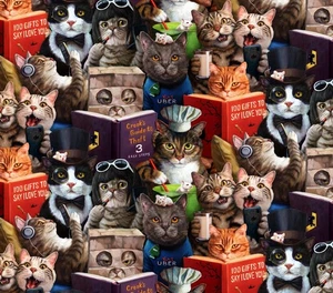 Fat Quarter Elizabeths Studio Cat’s Meow süß lesen Kochen 100 % Baumwollstoff - Bild 1 von 4