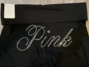 M Short NWT VICTORIA SECRET PINK Black Bling Cotton Foldover Flare Leggings NEW - Picture 1 of 1