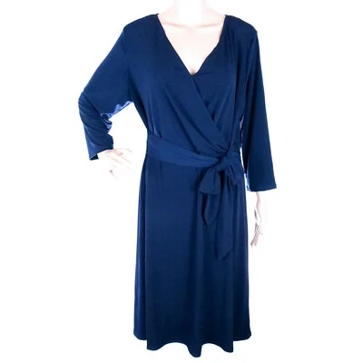 NY Collection Women Dress Knee Length 3/4 Sleeves V-neck Blue Size XL - NWT - Image 1 of 4