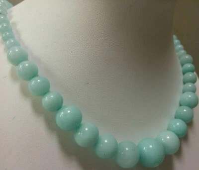 Natural! 6-14mm Blue Brazilian Aquamarine Gems Round Beads Necklace 18" - Image 1 of 4