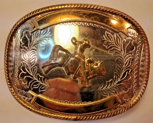 Cinturón vaquero occidental vintage alemán plateado rodeo bull rider hebilla grande - Imagen 1 de 5