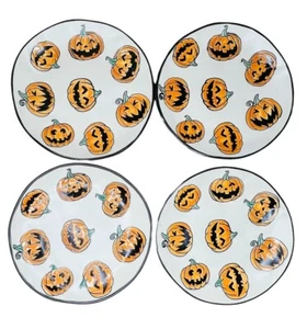 Blue Sky ELI+ANA Jack-O-Lanterns Calabazas Juego de 4 Platos de Ensalada 8.5" Halloween - Imagen 1 de 17