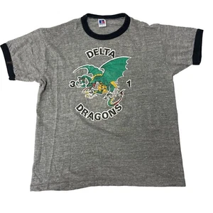 Vtg 70's Russell TRI BLEND Heather US Army DELTA DRAGONS Military RINGER T Shirt - Picture 1 of 7