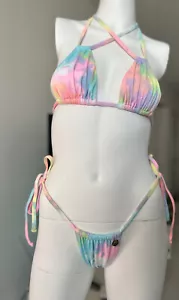 Brazilian Bikini Swimsuit Size Medium Thong Bottom And Triangle Top - Picture 1 of 3