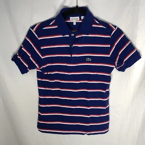 Lacoste Boys Pique Polo Shirt Blue w Red and White Horizontal Stripes - Size 12 - Picture 1 of 9