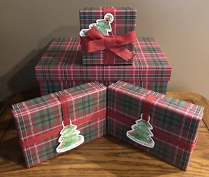 x4 CLEMENTINE Decorative Plaid CHRISTMAS KEEPSAKE GIFT STORAGE BOXES New!! - Picture 1 of 10