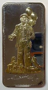 Emmett Kelly 3.4 oz. pure Gold Plated Silver Medal - 65th Birthday Circus Clown - Picture 1 of 1