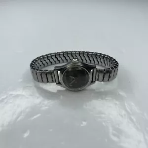 E Hialeah Military Vtg WWII Black Silver Stretch Ladies Stainless Wind Works - Picture 1 of 7
