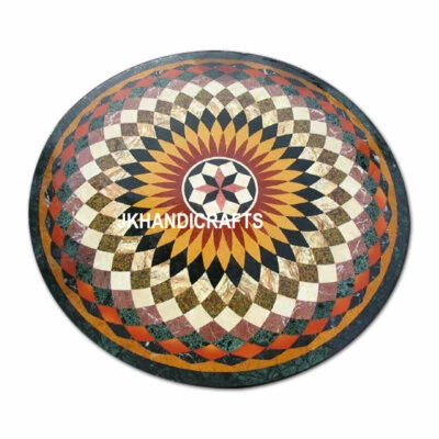 Round 36" Black Marble Coffee Console Table Top  For Tuesday Giving Decor  - Image 1 of 3