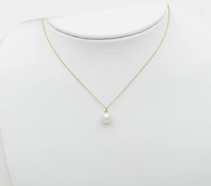 7.8 MM WHITE AKOYA PEARL 14K YELLOW GOLD ELEGANT  NECKLACE 16" LONG NIB # J639 - Picture 1 of 3
