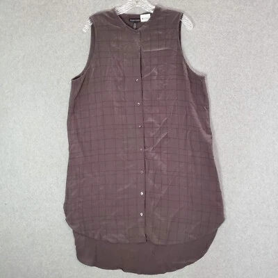Vestido Eileen Fisher para mujer grande gris a cuadros mini camisa sin mangas con botones Foto 1 de 4