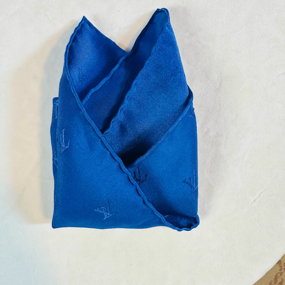 LOUIS VUITTON Blue 100% Silk Square Handkerchief Luxury Logo Embroidered - Image 1 of 4