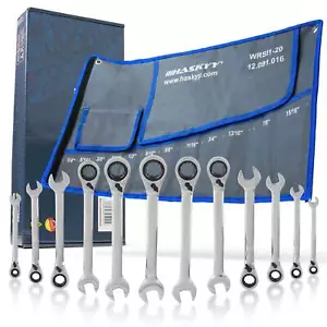 HASKYY 12tlg-Zoll-Maul-Ring-Ratschenschlüssel Satz Set 1/4"-15/16" gewinkelt R/L - Bild 1 von 8