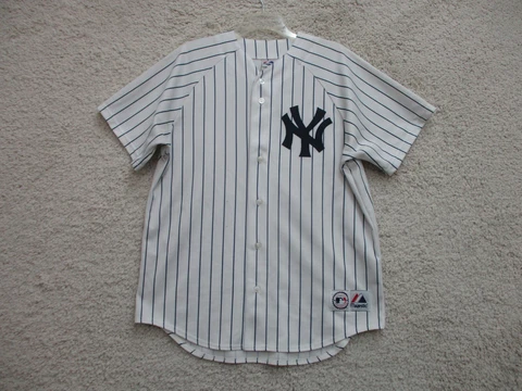 VINTAGE Majestic New York Yankees Jersey Large White Pinstripe Rodriguez Mens L Cover
