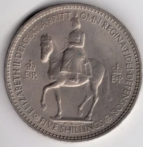 1953 GREAT BRITAIN 5 SHILLINGS CROWN CORONATION HORSE ELIZABETH II COIN - Picture 1 of 2