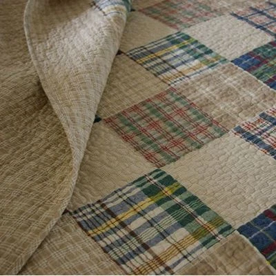 HERMOSO JUEGO DE EDREDÓN REVERSIBLE ACOGEDOR VERDE AMARILLO ROJO TOSTADO BEIGE AZUL A CUADROS ALGODÓN Foto 1 de 2