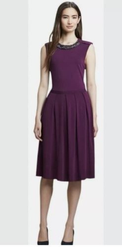 Abito Tory Burch senza maniche viola gioiello collo a linea lunghezza ginocchio taglia Medium M