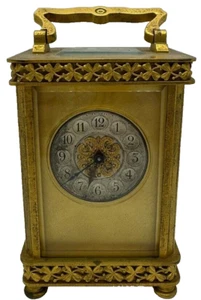 Antiguo reloj de escritorio J E Caldwell & Co Philadelphia carro manto latón funcionando - Imagen 1 de 8