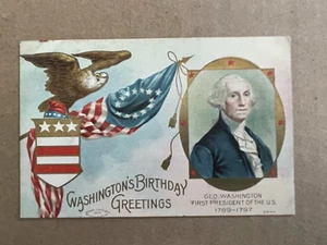Vintage POSTCARD 1910 George Washington Birthday Greetings 1st President of US - Picture 1 of 2