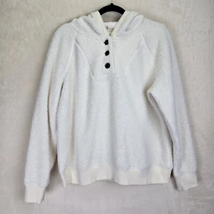 Lucky Brand Women Sherpa Quarter Button Hoodie Large Cream Cozy Cottagecore Boho - Picture 1 of 8