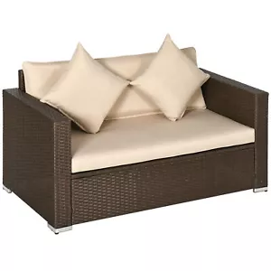 Outdoor Wicker Loveseat Patio Furniture Garden 2 Seater Sofa Couch with Cushions - Picture 1 of 9