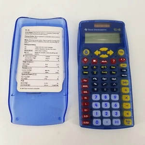 TI - 15 Calculator Elementary School Math Cover Instruction Solar Blue WORKS - Picture 1 of 8