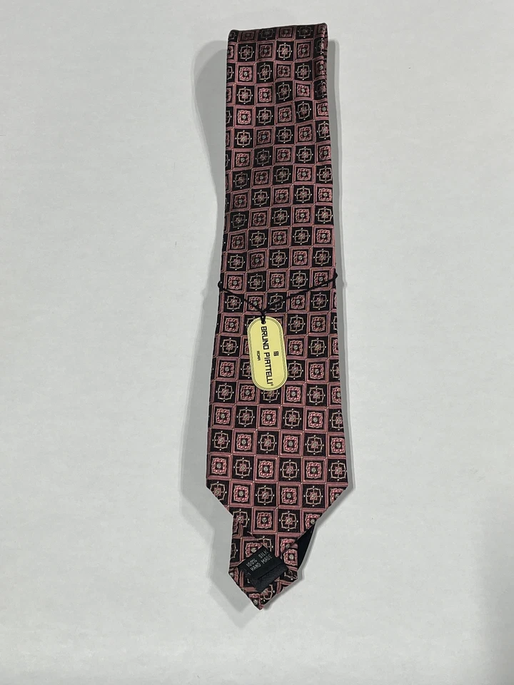 Corbata de seda pura con patrón de caja rosa Bruno Piattelli para hombre hecha a mano NUEVA Foto 1 de 3
