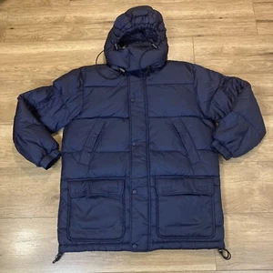 Men's M J.Crew Blue Goose Down Corduroy Collar Puffer Jacket Plaid Lined Hooded - Picture 1 of 8