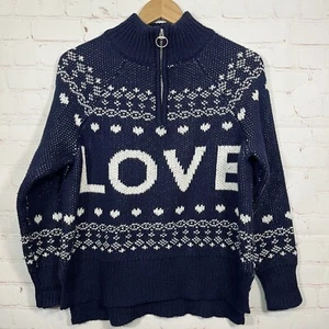 Suéter Aerie Mujer Talla XS Azul Fair Isle 1/4 Cremallera Cuello Alto Gran Tamaño Love - Imagen 1 de 14