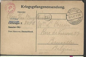 GERMANY TO BELGIUM 1917 WWI POW PRISONEROF WAR CARD FROM SOLTAU TO BRUXEELLES - Picture 1 of 2