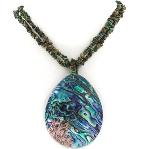 "Collar grande lágrima paua abulón cáscara de pera chips turquesa 20"", 3 5/8" - Imagen 1 de 3