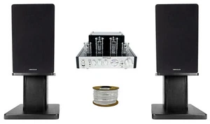 Rockville BluTube Tube Amplifier+6.5" Black Bookshelf Speakers+Black 8" Stands - Picture 1 of 12