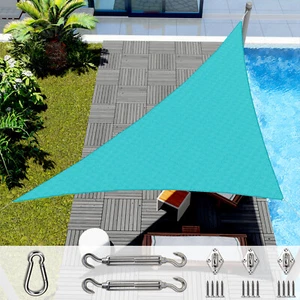 Sun Shade Sail Turquoise Permeable Pool Outdoor Canopy Awning Cover W/8'' Kit - Picture 1 of 14