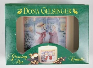DONA GELSINGER CHRISTMAS SNOWMAN CANDLE GLOWING ART GLOWS WHEN LIT HOLIDAY NEW - Picture 1 of 1