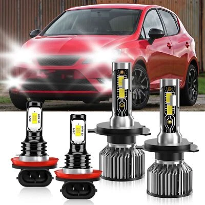 For Seat Ibiza 2008-2015 LED Headlight Bulb High Low Beam + Fog Light 6500K Kit - Image 1 of 4