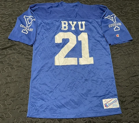 Rare Vtg Champion BYU Cougars #21 Football Jersey Mens Large STACEY CORLEY Cover