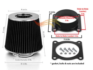 Filtro seco cono NEGRO + Kit adaptador MAF de admisión de aire apto para 00-06 Máxima I30 I35 - Imagen 1 de 2