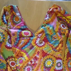 Mini Abito Psichedelico Vintage anni '60 Flower Rainbow Power Poliestere SENZA TAGLIA - Foto 1 di 7
