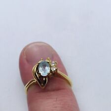SIZE 7 BLUE TOPAZ VINTAGE HIGH QUALITY COSTUME RING CRYSTAL ACCENTS GEMSTONE