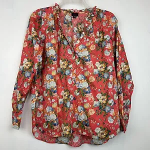 J Crew Top Womens 4 Liberty Fabric Shirt Peasant Blouse Long Sleeve Coral Boho - Picture 1 of 10