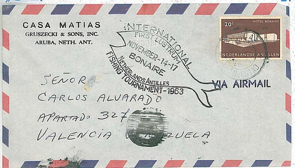 22447 - DUTCH ANTILLEN - POSTAL History - COVER to VENEZUELA FISHING TOURNAMENT - Image 1 of 1
