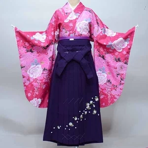 Two-Shaku Sleeve Kimono And Hakama Full Set, 100-Flower Ryan Length Is Short, Ro - Picture 1 of 9