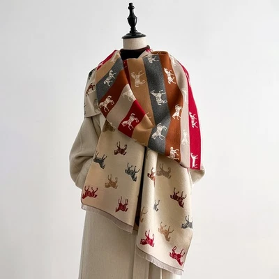 Latest Design Equestrian Horse Print Woven Blanket Scarf Shawl Wrap Stole - Image 1 of 4