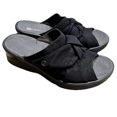 Sandalias BZEES~Mujer 6.5 M~Smile Cuña Slides~Negras~Deslizables~Arco~Puntera Abierta~Comodidad Foto 1 de 4