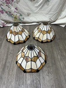 Tiffany Style Lampshade Stained Glass - Maroon/Cream - 31x20.5cm *Sold As Seen* - Picture 1 of 12