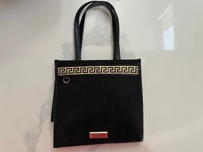NEW WOMENS VERSACE BLACK GOLD INSTITUTIONAL CANVAS SHOULDER BAG PURSE HANDBAG - Image 1 of 3