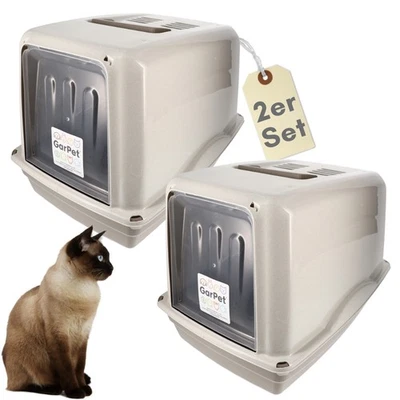 2er Set Katzenklo mit Deckel XXL große Katzen Toilette Haube Klo Sparpaket - Bild 1 von 4