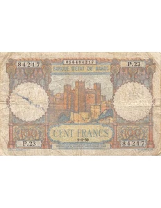 Marokko 100 Francs - Ksar d'Aït-ben-haddou - 09.01.1950 - Bild 1 von 2