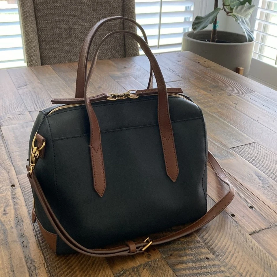 Fossil Vintage Sydney Black Brown PVC Leather Satchel Crossbody - Image 1 of 4